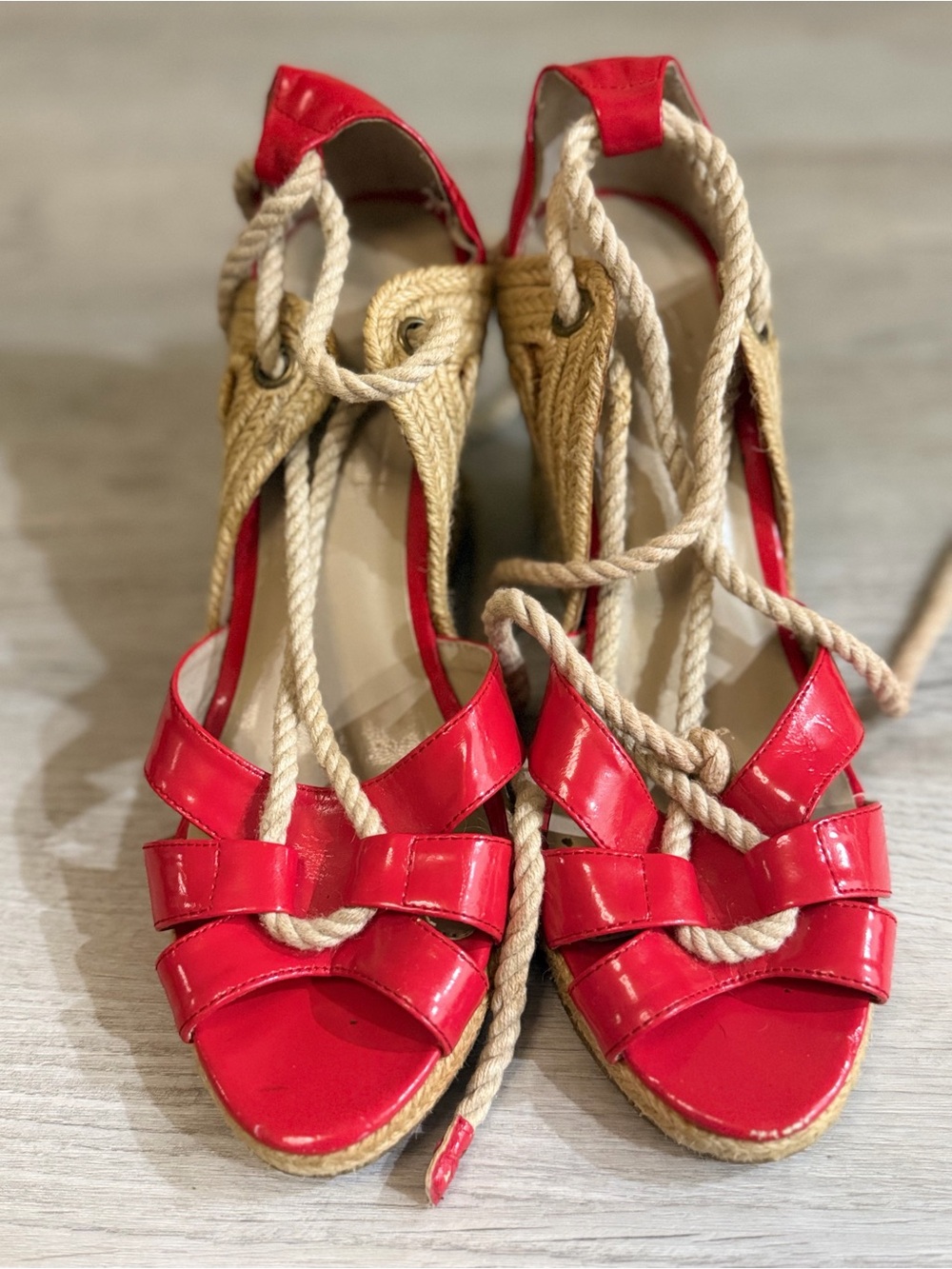 Women’s Red Espadrille Lace-Up Wedge Sandals